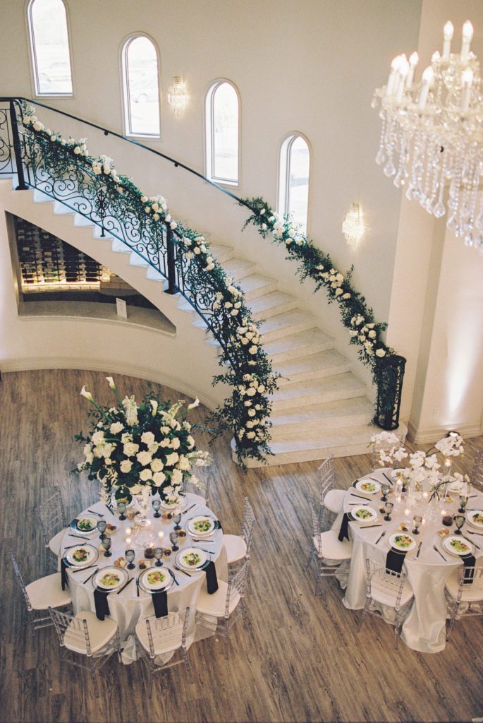 Floral lined wedding staircase