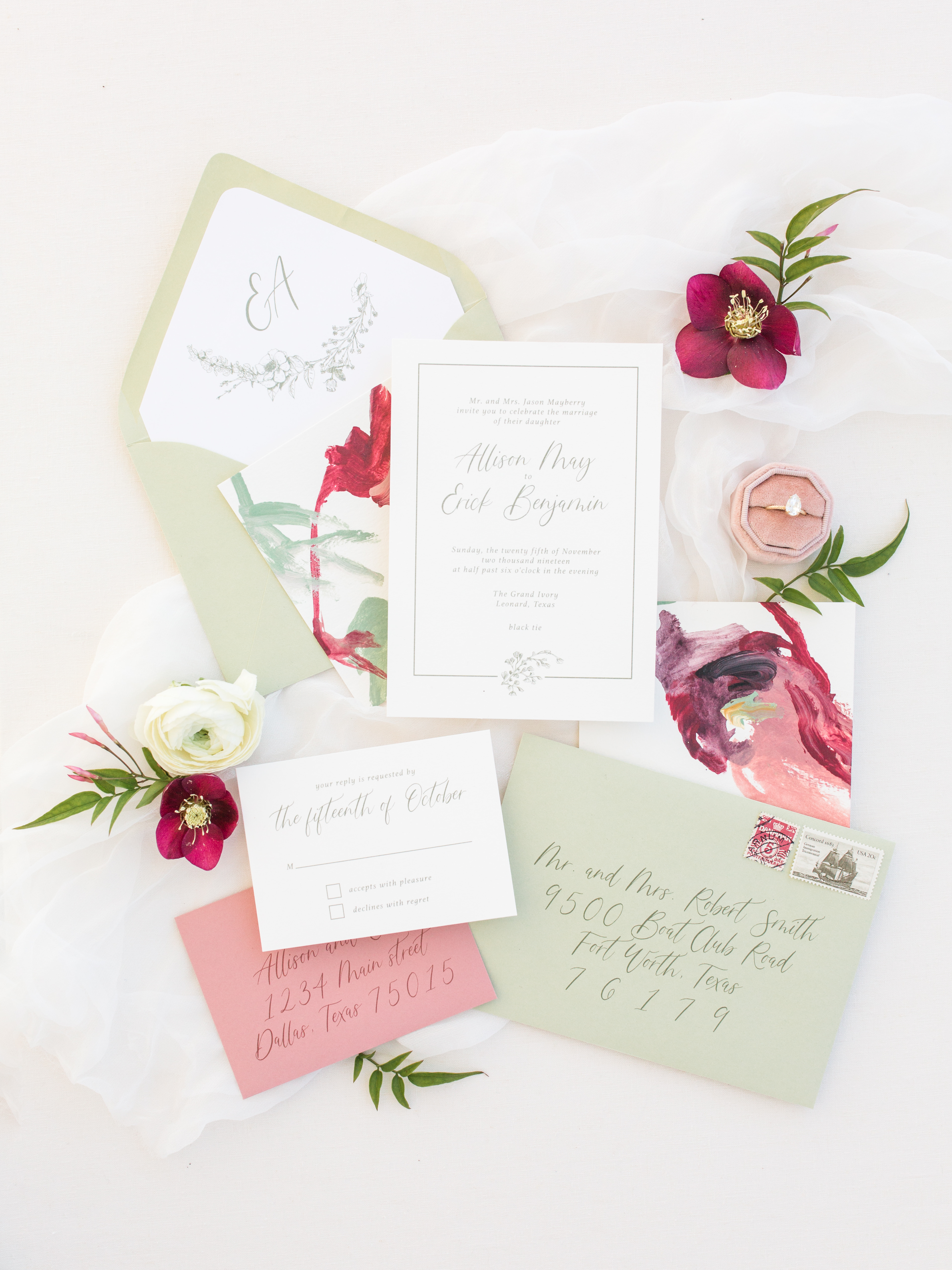 Blush floral stationary by Lane Love Paper Co. – Dallas Wedding Planner | Alexa Kay Events