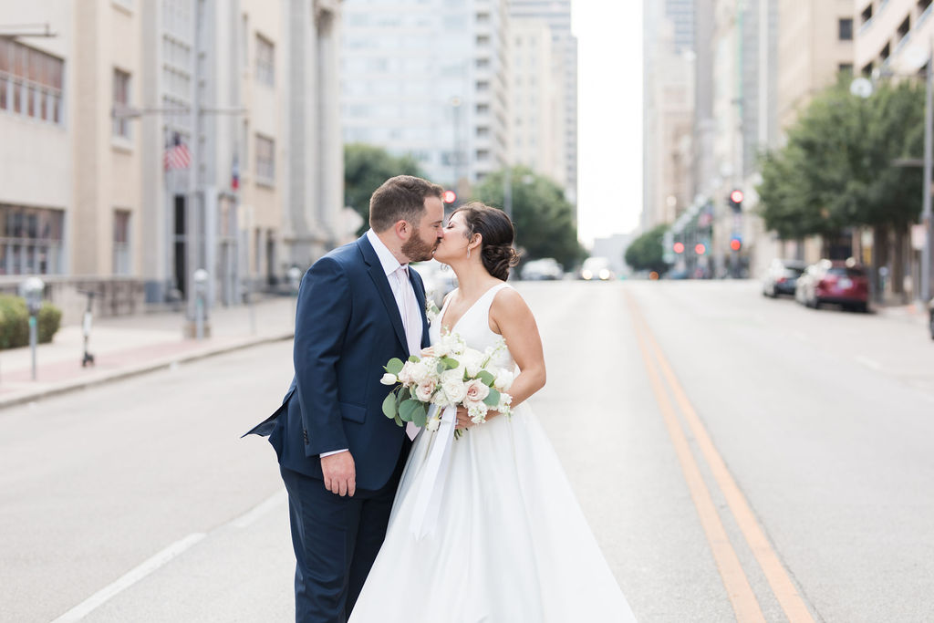 DFW Wedding photos: Dusty Blue and Blush Wedding at The Room on Main featured on Alexa Kay Events!
