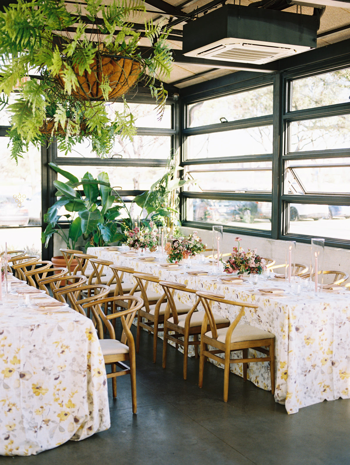 Sixty Vines Rehearsal Dinner Design with Flowers and Faux Leather