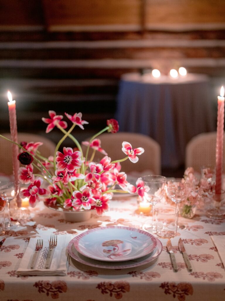 Pink floral table decor