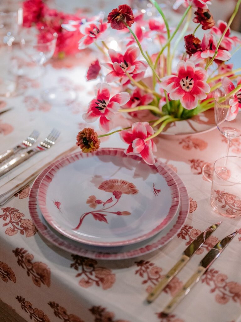 Pink floral wedding welcome party