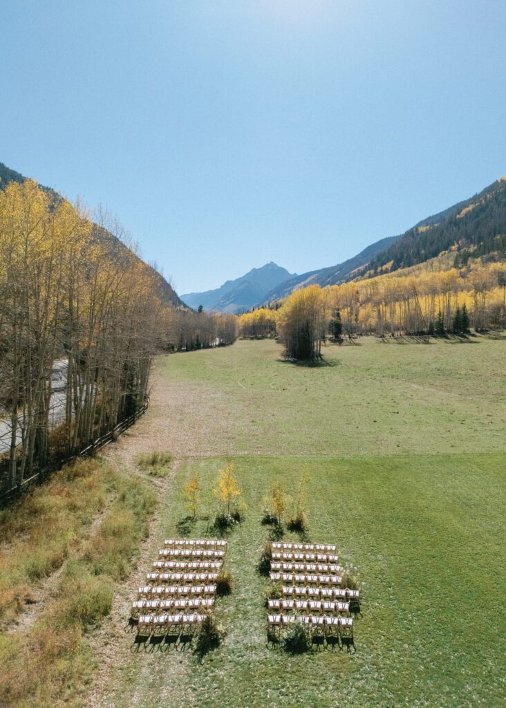 Ariel view Aspen ceremony with mountains
