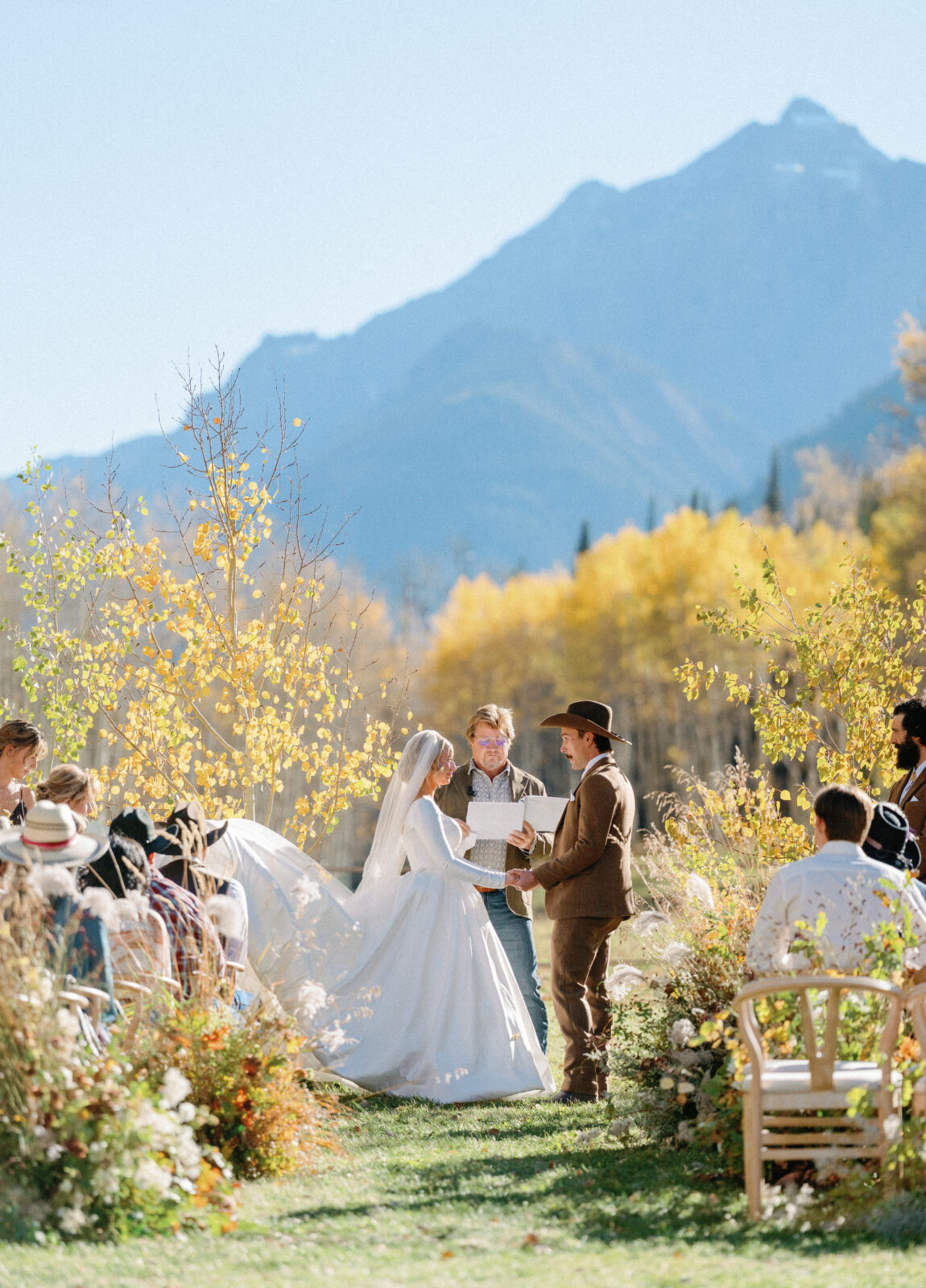 Aspen wedding ceremony with golden hues