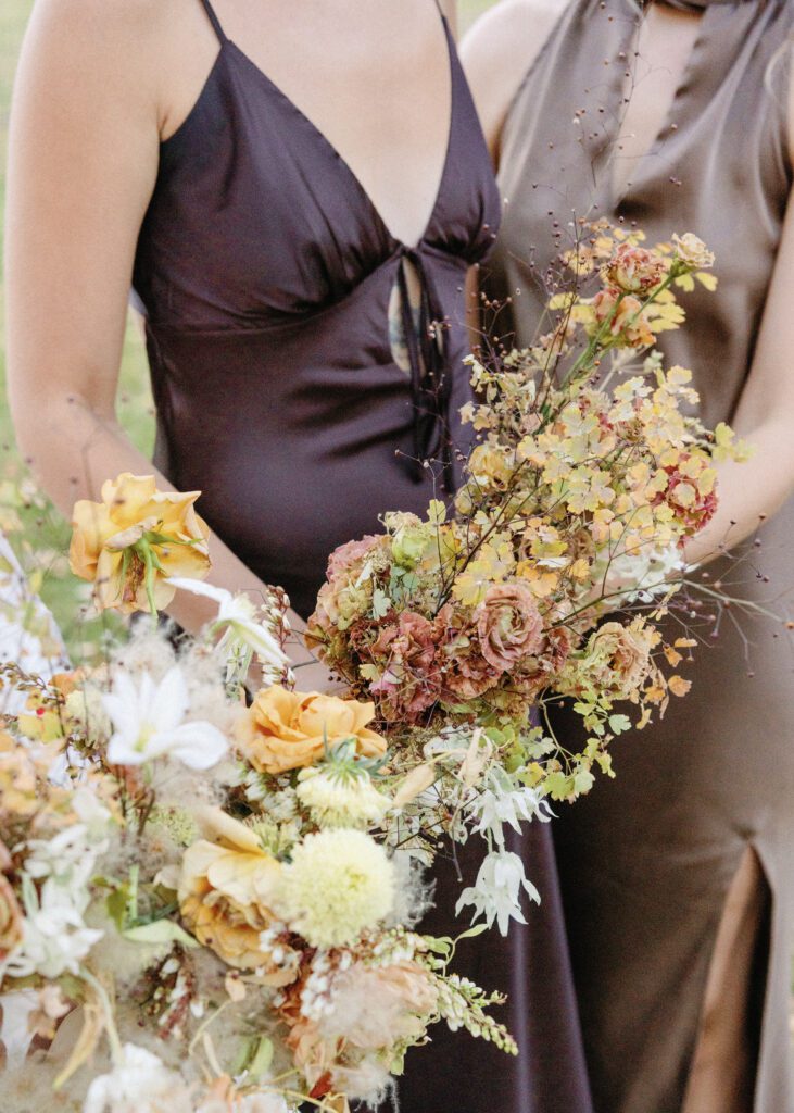 Shades of brown with earthy wild floral bouquets