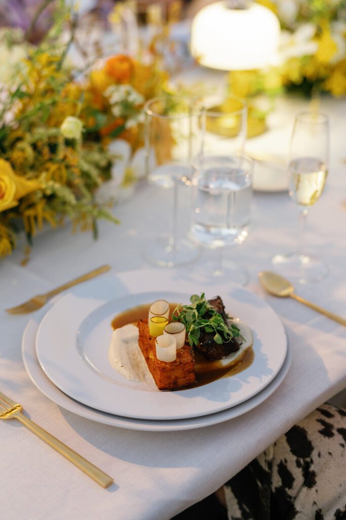 Meal displayed on table at Cowboys Golf Club corporate event.