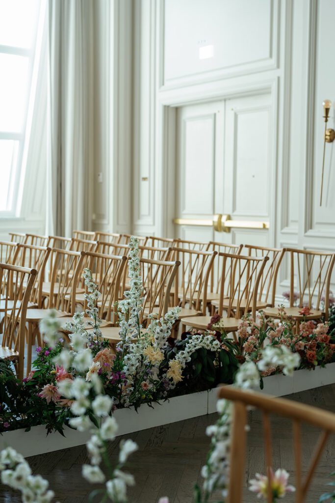 Garden-style ceremony floral aisle
