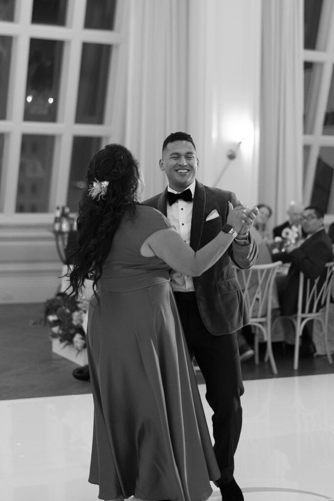 A cherished moment: The heartfelt mother-son dance at Taylor and Javier's wedding was a touching tribute to family bonds, filled with warmth, emotion, and unforgettable memories.