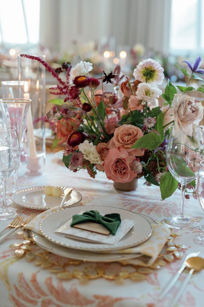 Floral centerpieces in soft romantic tones