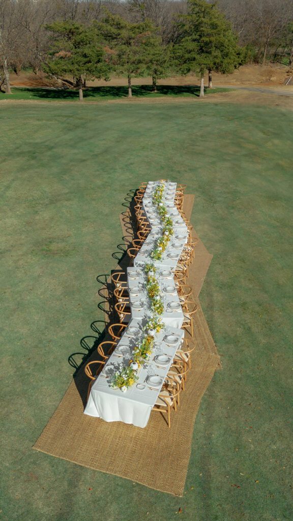 Outdoor event setup overlooking the greens at Cowboys Golf Club in Dallas, Texas.