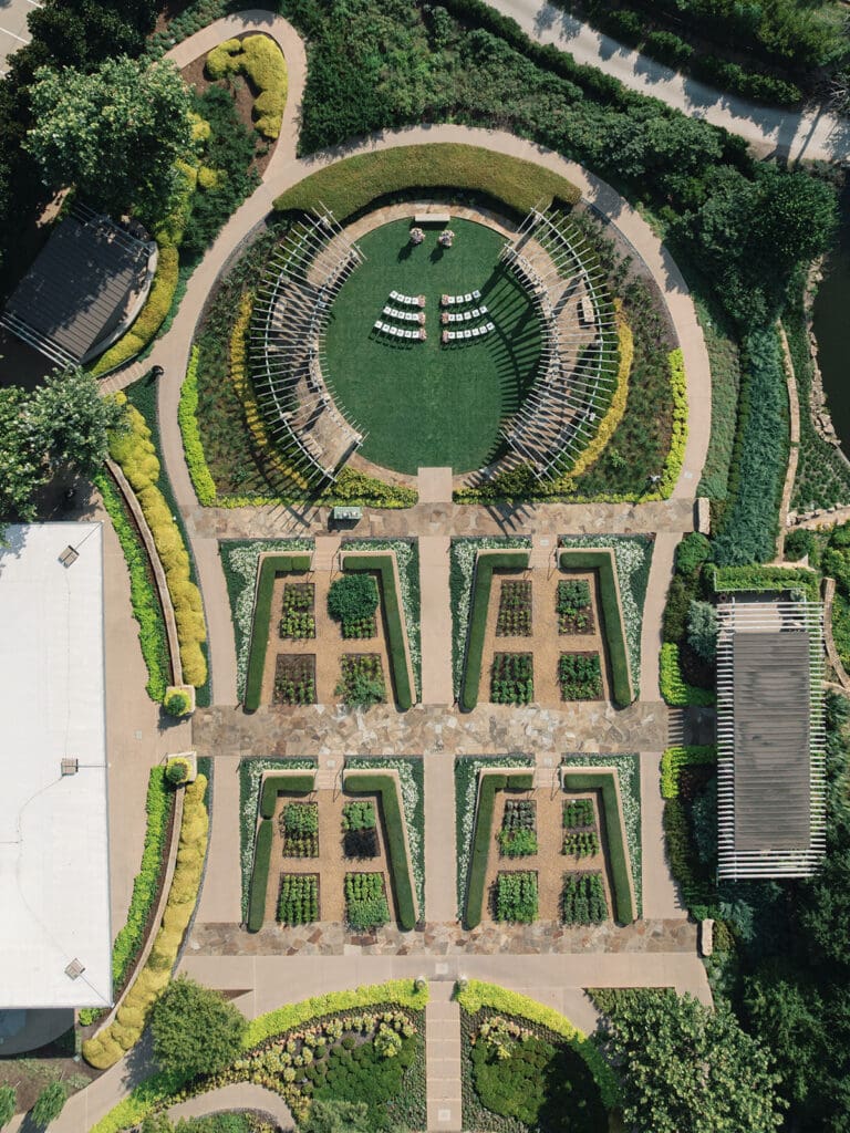 Aerial view of Dallas Arboretum ceremony garden