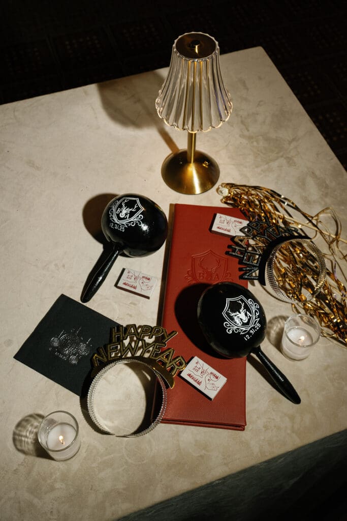 New Year’s Eve wedding accessories and custom details